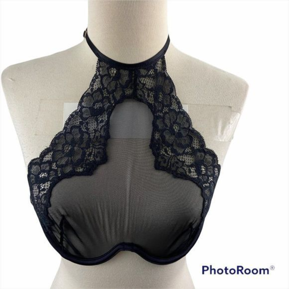 NWOT LOVE VERA Mesh‎ & Lace Underwire Halter Bra (S)
